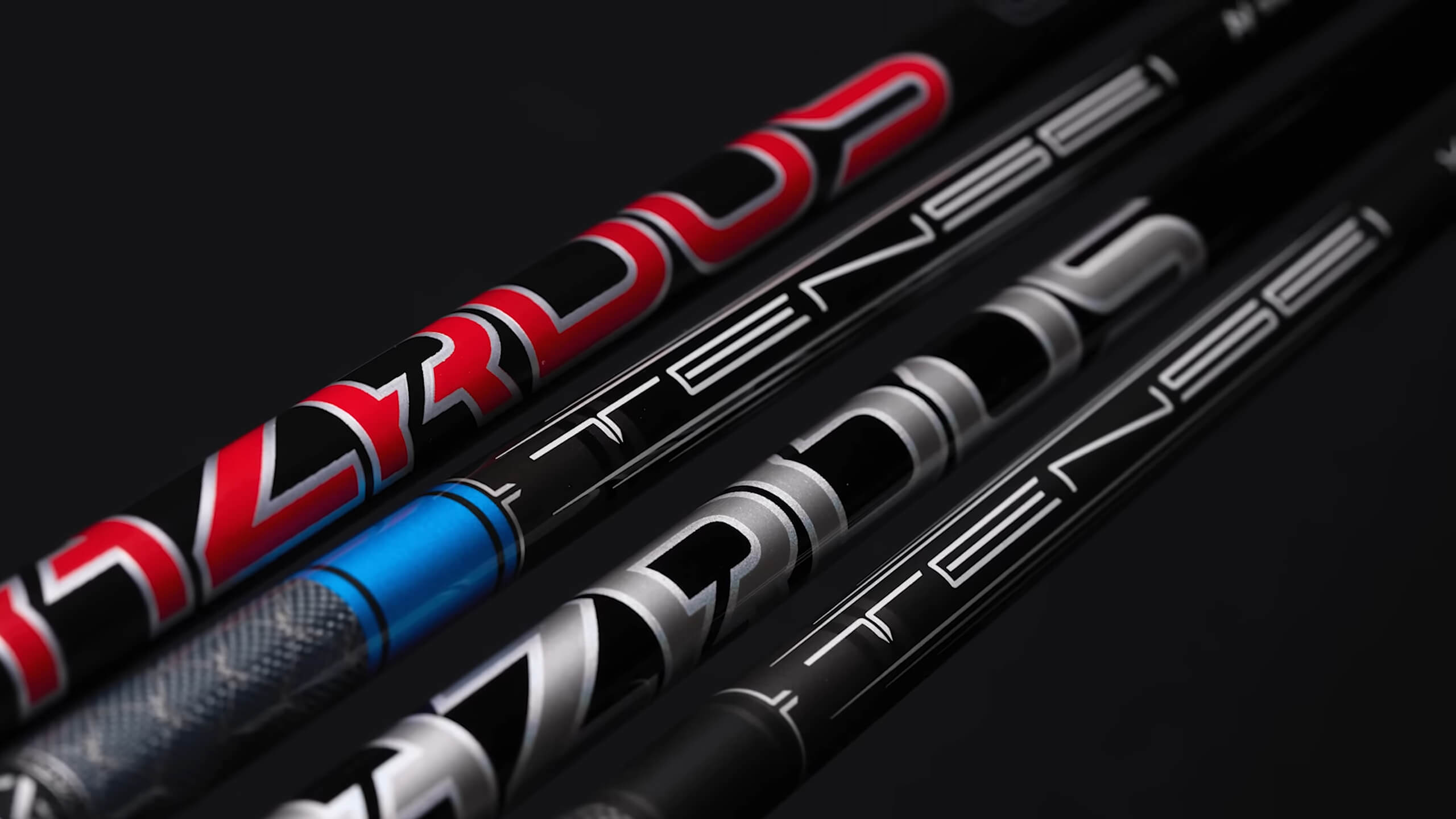 Four different golf shafts